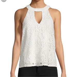 Ella Moss Top Womens Small White Lace Overlay Sleeveless Keyhole Halter Neck NWT